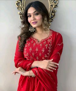 New Red Nazmin Duppata Pant sets with Handwork