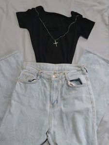 Blue High-Waisted Baggy Flared Jeans