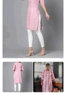 Pretty Pink Striped Kurti with 2pair of Ear Tops