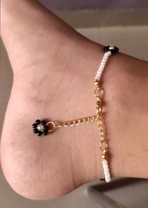 Black Beaded anklet with Flower Charms