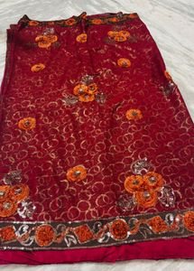Exquisite Red Embroidered Saree