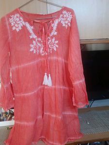 Coral Embroidered Tunic Top