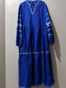 Cobalt Blue Tiered Embroidered Maxi Dress