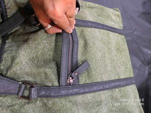 Stylish Green Canvas Tote Bag with many pockets