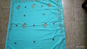 Elegant Turquoise Embroidered Saree