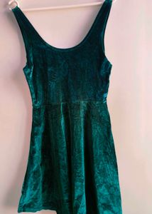 Emerald Crushed Velvet Skater Dress