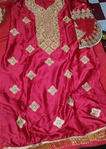 Red &amp; Gold Embellished Pakistani Suit