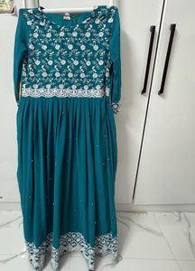 Elegant Teal Embroidered Ethnic Gown