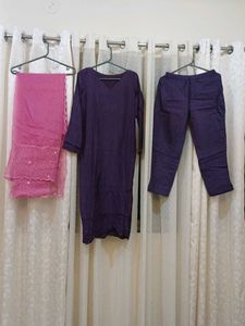 Purple Kurta Set with Pink Dupatta