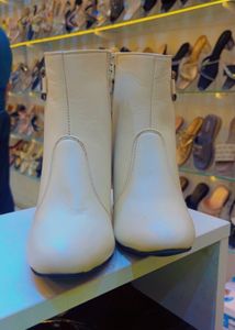 Cream Ankle Boots with Zipper