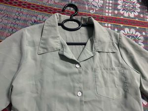 Light Green Button-Up Cropped Shirt