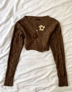 Brown Cropped Knit Cardigan