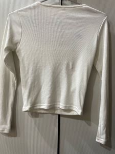Chic White Square Neck Long Sleeve Top