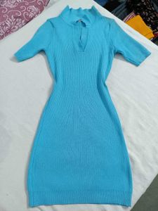 Ribbed Blue Knit Midi Dress