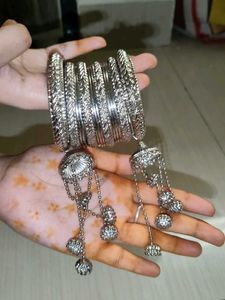 Traditional Silver Bangles with Jhumka