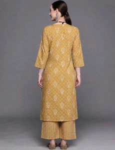 Beautiful Mustard Kurta with White Embroidery