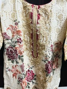 Cream Kurta with Floral Applique