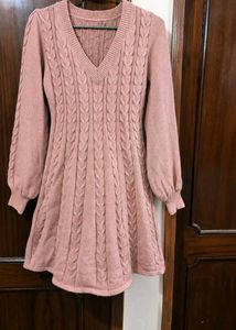 Chic Cable Knit V-Neck Sweater Dress