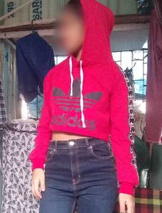 Red Adidas Cropped Hoodie