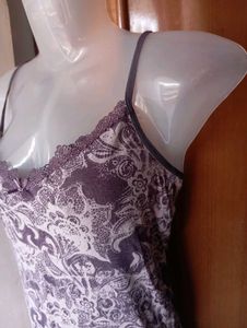 Purple Floral Lace Trim Cami Top