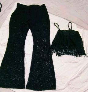 Chic Black Lace flared pant with top