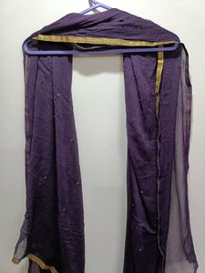 Purple &amp; Gold Embellished Dupatta