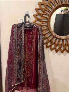Combo of 3 Meroon suit,Grey top & brown ruffle to