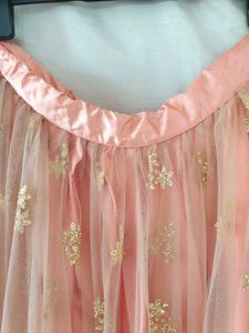 Peach &amp; Gold Embroidered Lehenga Skirt