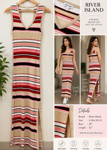 River Island – Striped Ribbed Maxi Dress