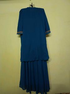 Elegant Blue Embroidered Gown with Jacket