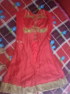 #beautiful red lahanga with long kurti.
