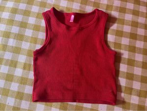 Red Ribbed Tank Top