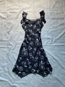 Chic Black Rose Print Dress