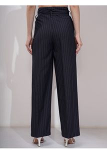 Navy Blue Pinstripe Pleated Trousers