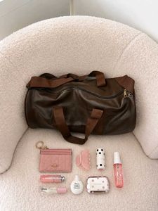 Brown Faux Leather Duffle Bag