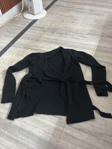 Black Ribbed Cardigan
