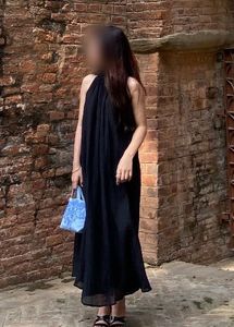Crinkled Black Halter Neck Dress