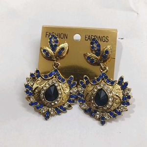 Blue &amp; Gold Statement Earrings
