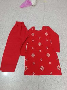 Red Embroidered Kurta with Pants