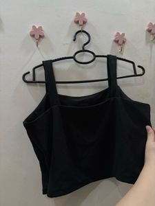 Black Square neck crop top with side zip