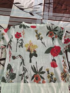 Korean Style Floral Print Knit Sweater