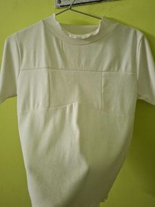 Cream Short Sleeve cropped Top