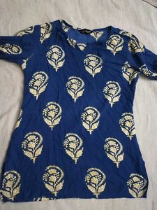Blue Kurta with Floral Print