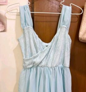 Pastel Light Blue Pleated Slit Maxi Gown!