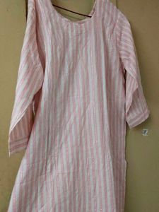 Elegant White &amp; Pink Striped Kurti (Unworn, Like N