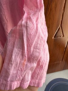 Pink Embroidered Cotton Kurta