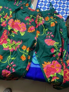 Floral Green Kurta Set with organza dupatta