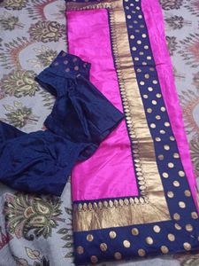Silk Saree with stitched blouse And Free Chuda