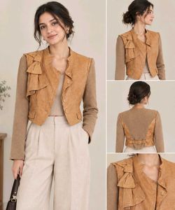 Brown Cropped Jacket with manufacturing de