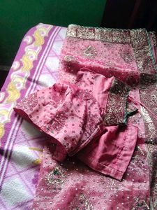 Elegant Pink Embellished Saree